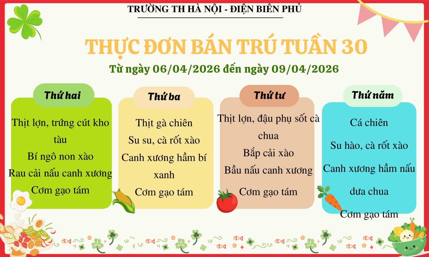 Thực đơn bán trú Tuần 31, Năm học 2025-2026